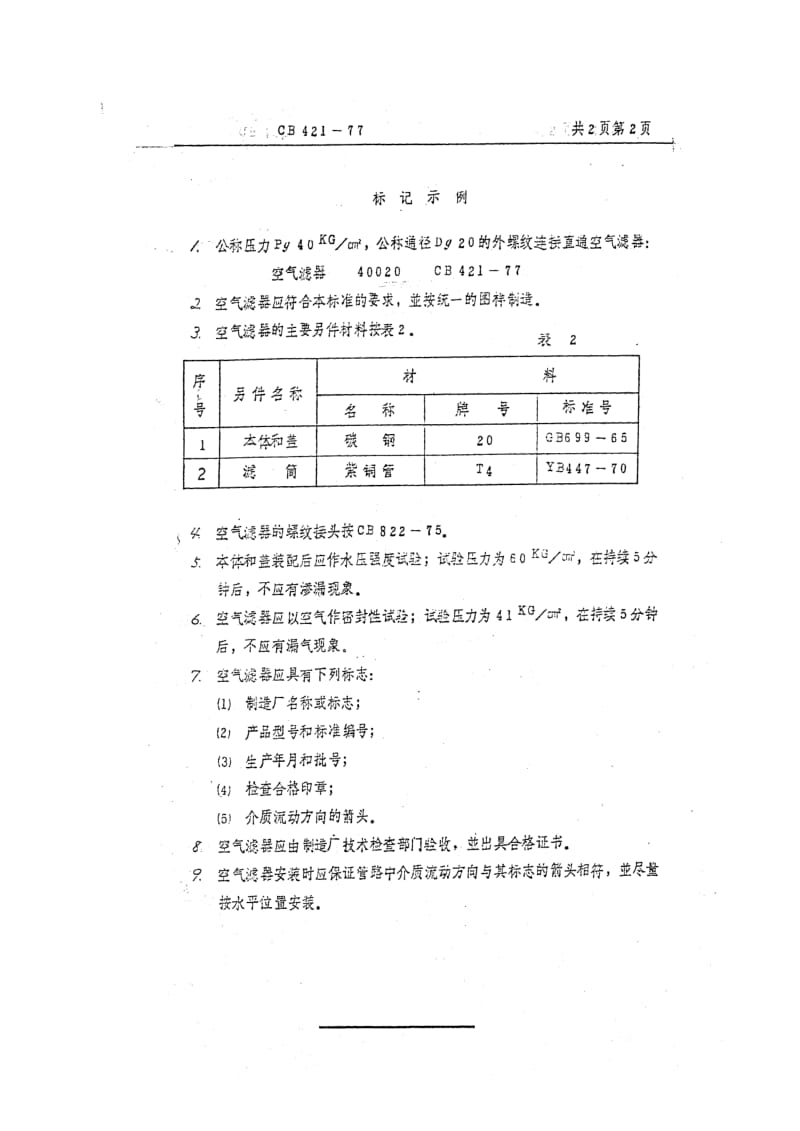 CB船舶标准-CB 421-77 空气滤器.pdf_第2页