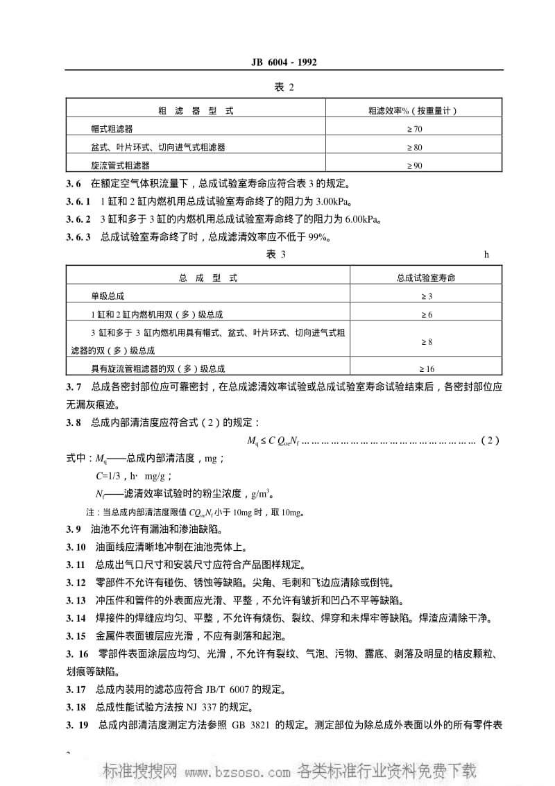 JBT 6004-1992 内燃机油浴及油浸式空气滤清器总成 技术条件.pdf_第3页