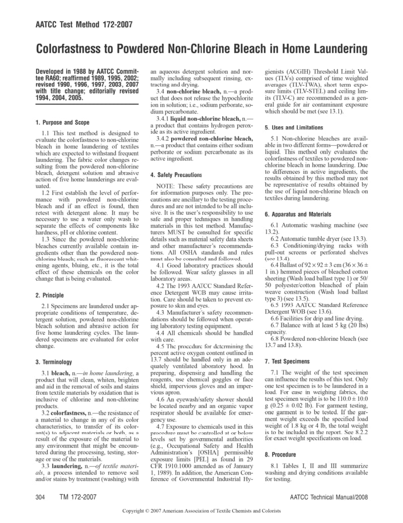 AATCC 172-2007 耐家庭洗涤非氯漂色牢度.pdf_第1页
