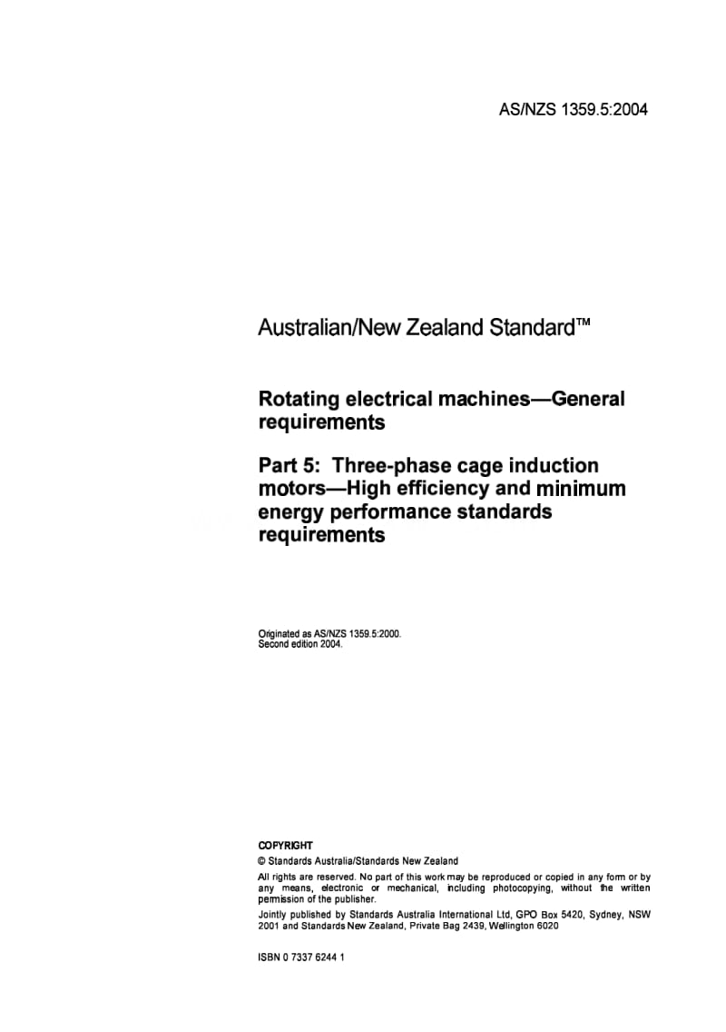 AS NZS 1359.5-2004 Rotating electrical machines - General requirements - Three-phase cage induction motors.pdf_第3页