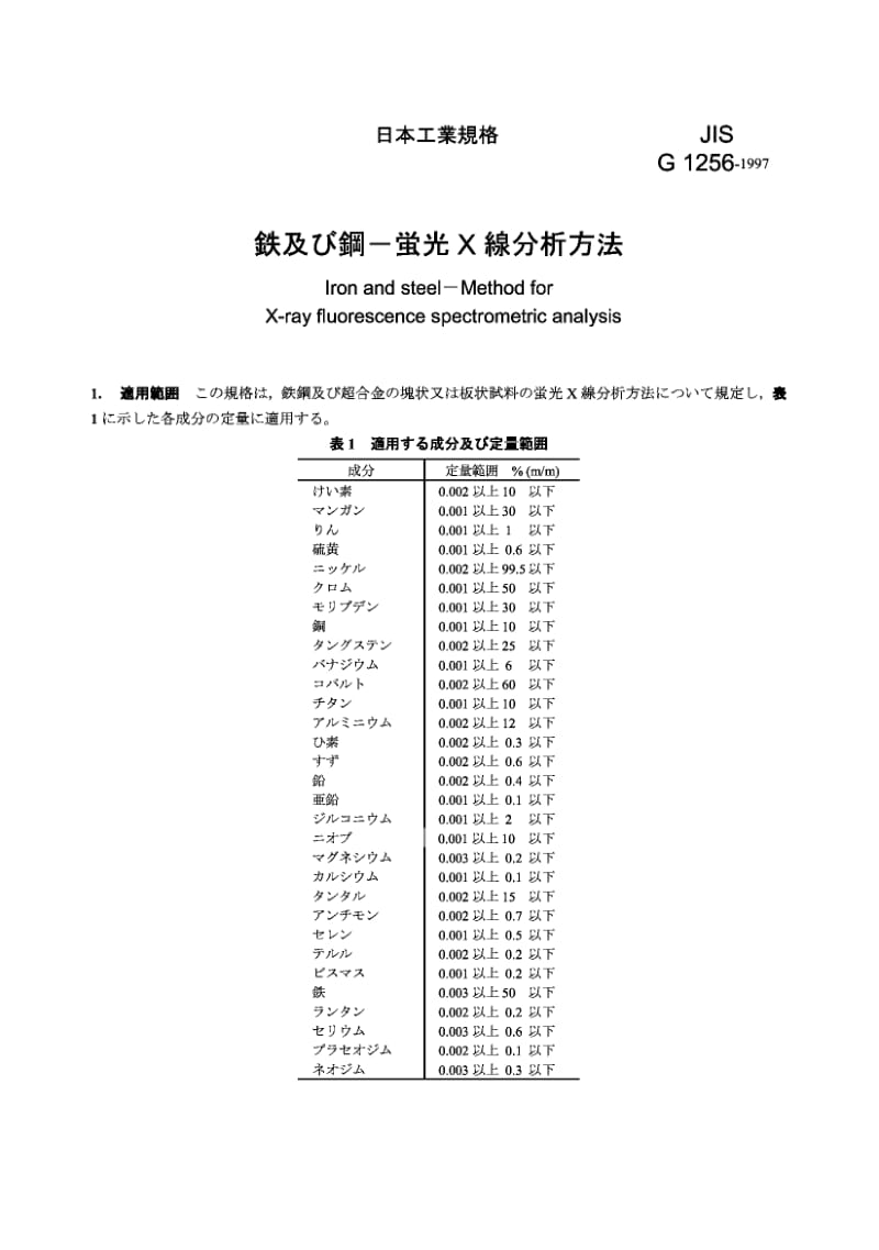 JIS G1256-1997 钢铁的X射线荧光光谱分析法 Iron and steel -- Method for X-ray fluorescence spectrometric analysis.pdf_第2页