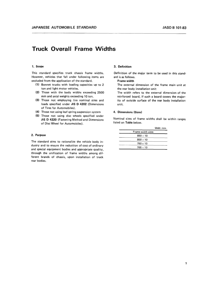 JASO B101-1983 英文版 货车车架宽度.pdf_第1页