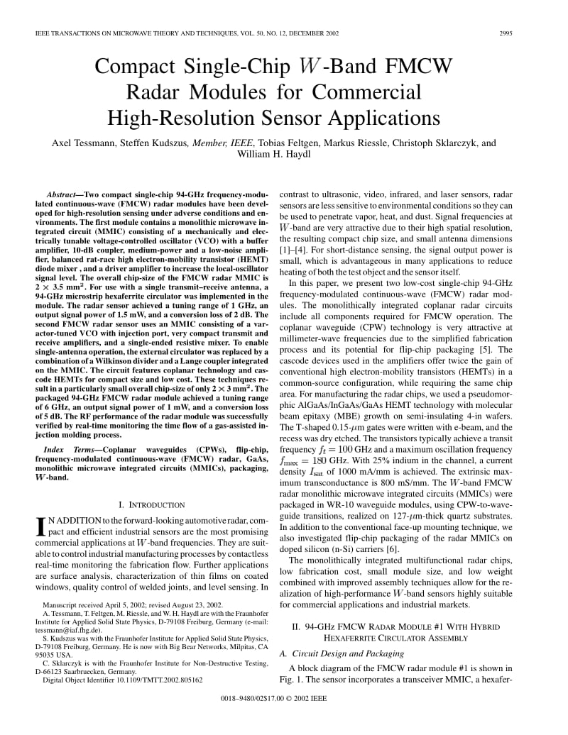 Compact single-chip W-band FMCW radar modules for commercial high-resolution sensor applications.pdf_第1页