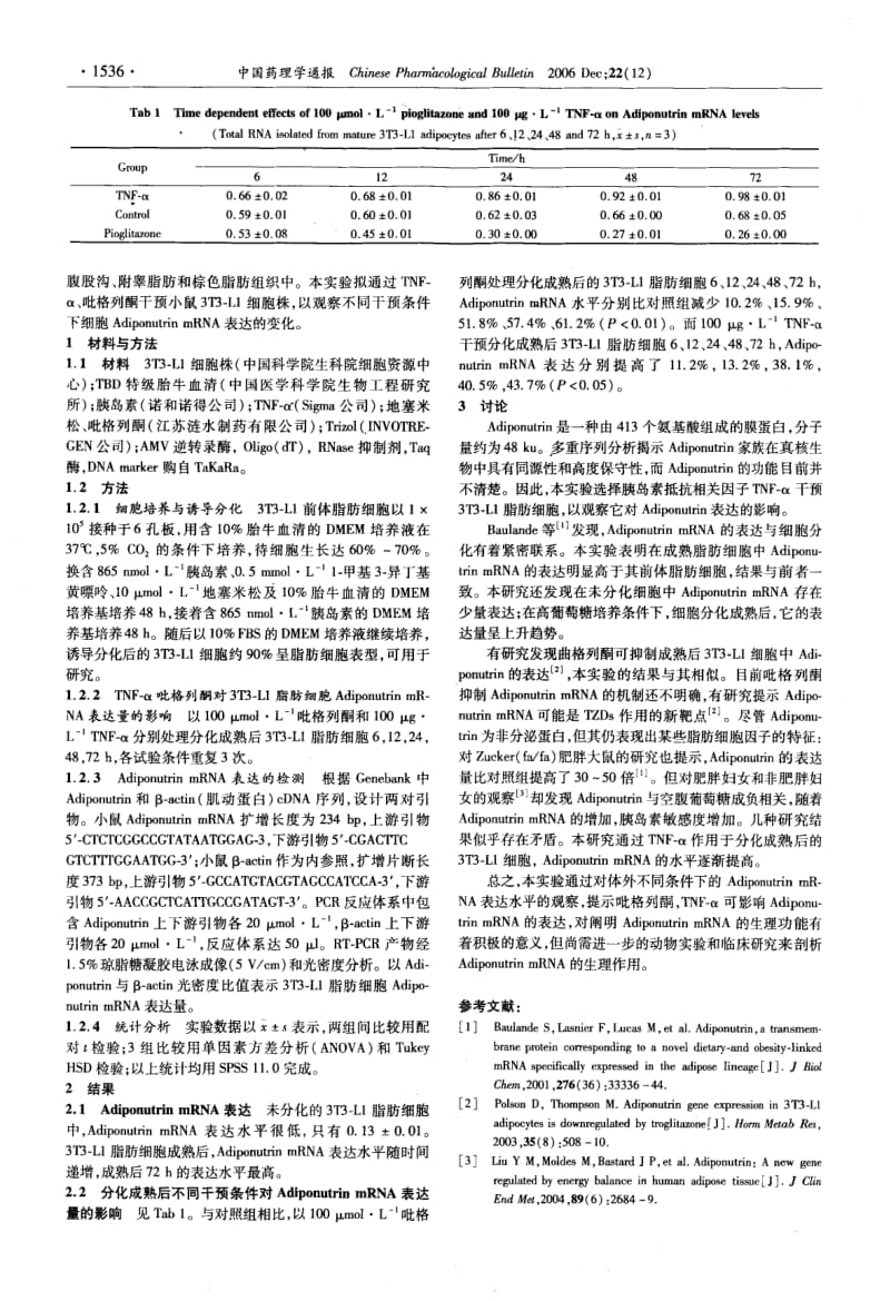 ADIPONUTRIN MRNA 在分化成熟的3T3-L1脂肪细胞中的表达.pdf_第2页