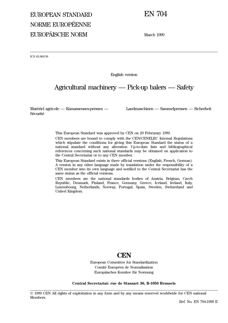 BS EN 704-1999 Agricultural machinery Pick-up balers Safety.pdf_第3页