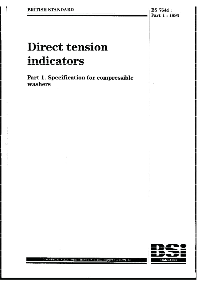 BS 7644-1-1993 Direct tension indicators. Specification for compressible washers.pdf_第1页