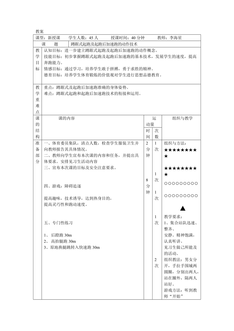 教案[蹲踞式起跑及起跑后加速跑的动作技术].doc_第1页