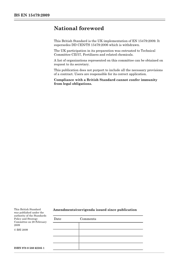 BS EN 15479-2009 Fertilizers — Spectrophotometric determination of biuret in urea.pdf_第2页