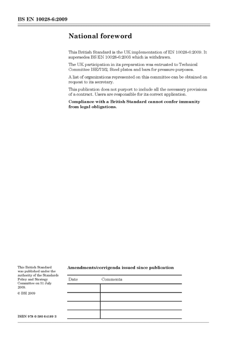 BS EN 10028-6-2009 Flat products made of steels for pressure purposes Part 6 Weldable fine grain steels, quenched and tempered.pdf_第2页