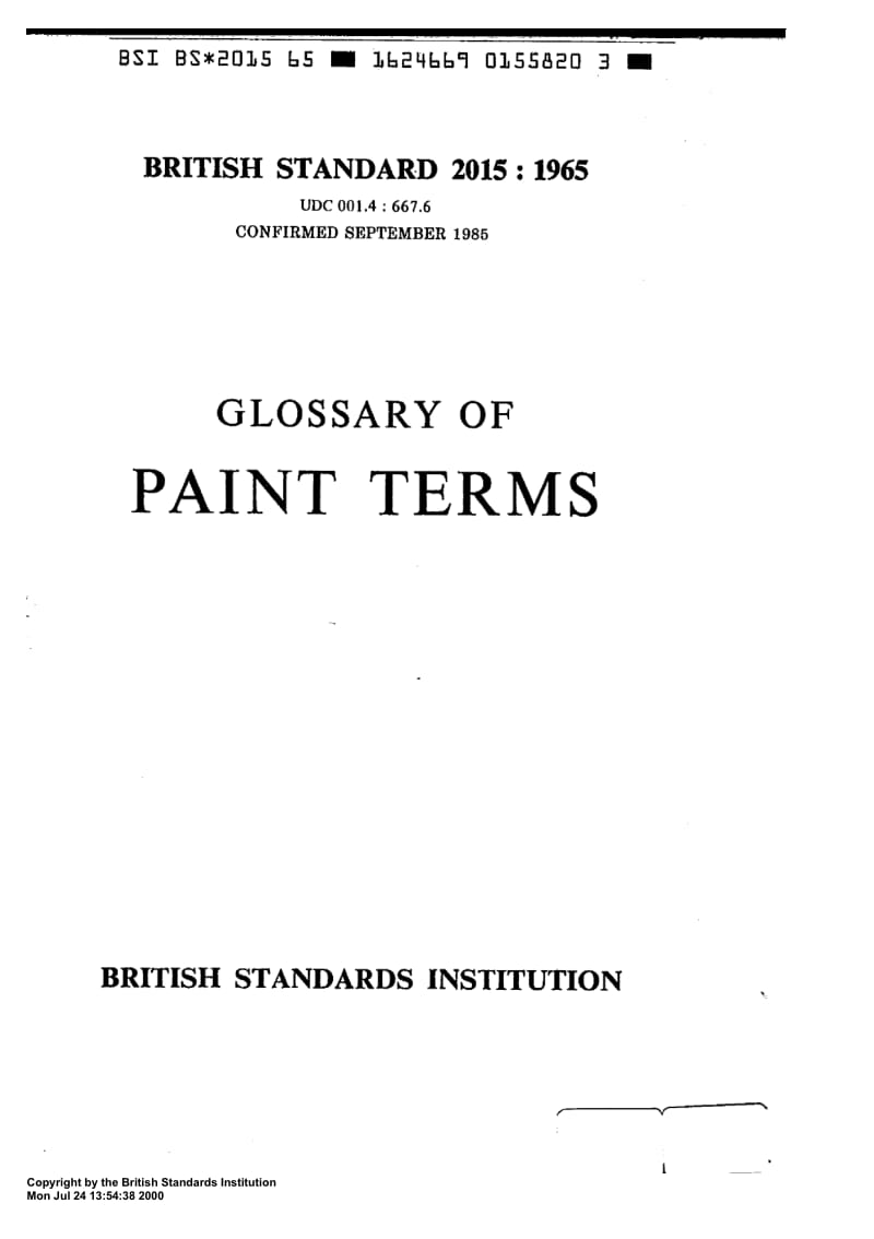 BS 2015-1965 Title, Glossary of paint terms. Abstract, Definitions of over 500 terms used in the paint industry including terms describing.pdf_第1页