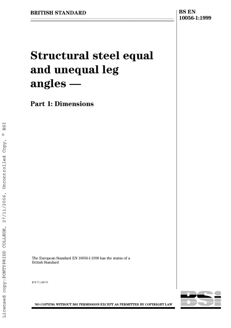 BS EN 10056-1-1999 Structural steel equal and unequal leg angles. Dimensions.pdf_第1页