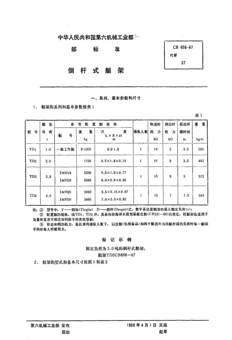 64686倒杆式艇架 标准 CB 656-1967.pdf_第1页