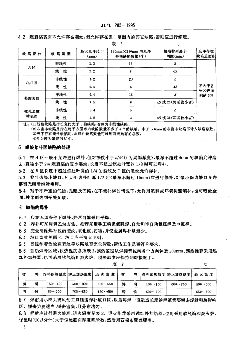 59857内河船舶螺旋桨修理技术要求 标准 JT T 285-1995.pdf_第3页