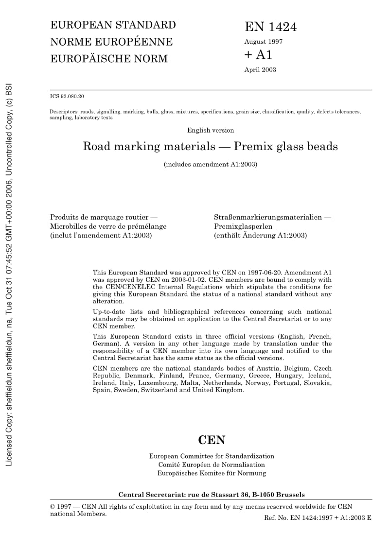 BS EN 1424-1998 Road marking materials. Premix glass beads.pdf_第3页