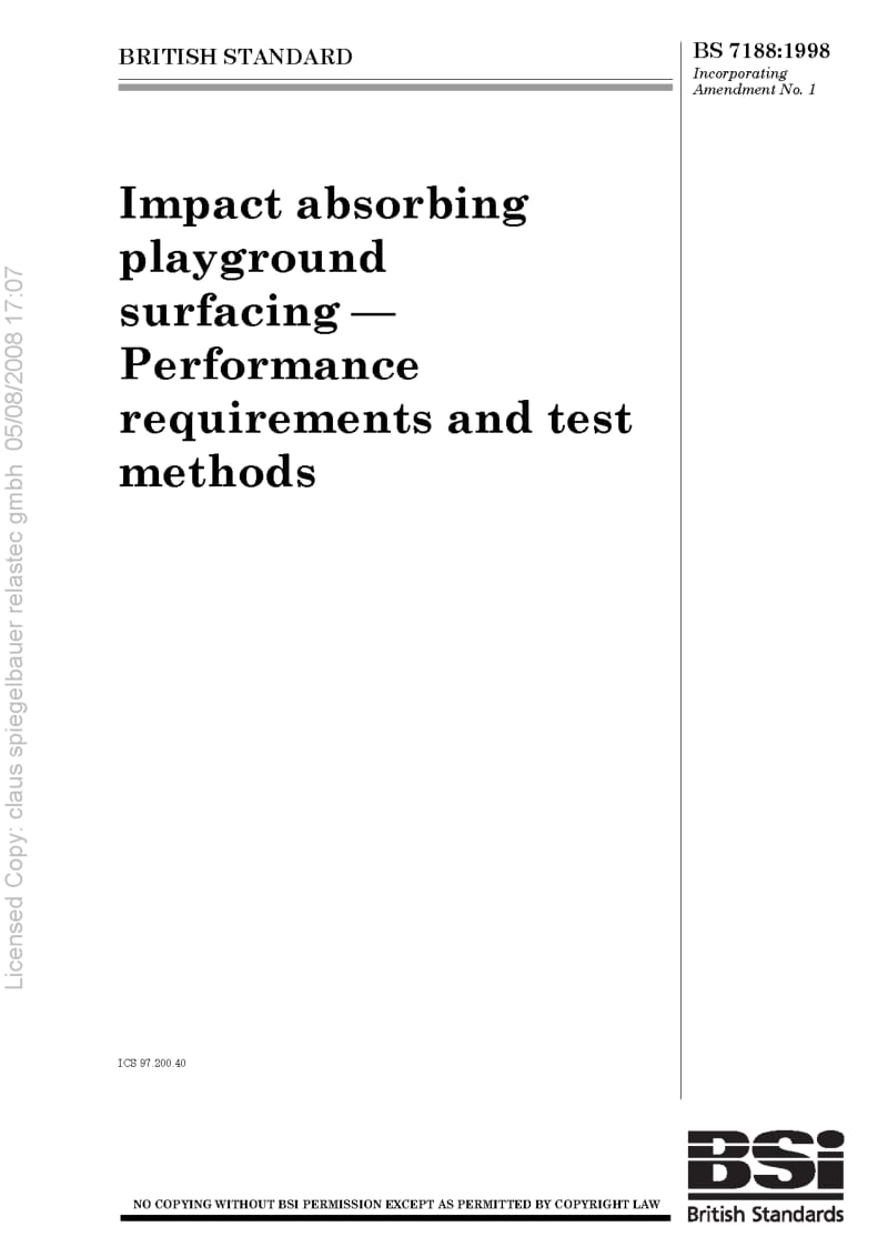 BS 7188-1998 运动场地表面减振.性能要求和试验方法.pdf_第1页