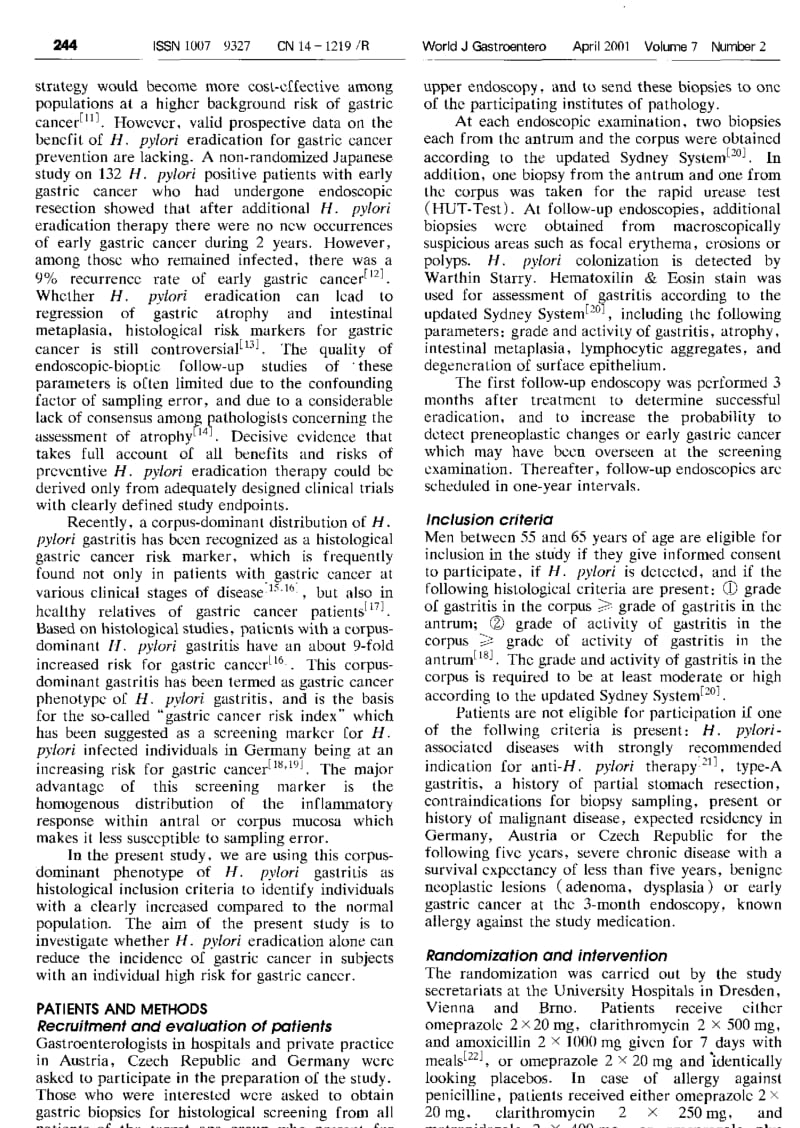 HELICOBACTER PYLORI AND GASTRIC CANCER CURRENT STATUS OF THE AUSTRIANCZECHGERMAN GASTRIC CANCER PREVENTION TRIAL PRISMASTUDY.pdf_第2页