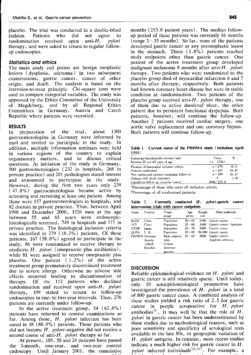 HELICOBACTER PYLORI AND GASTRIC CANCER CURRENT STATUS OF THE AUSTRIANCZECHGERMAN GASTRIC CANCER PREVENTION TRIAL PRISMASTUDY.pdf_第3页