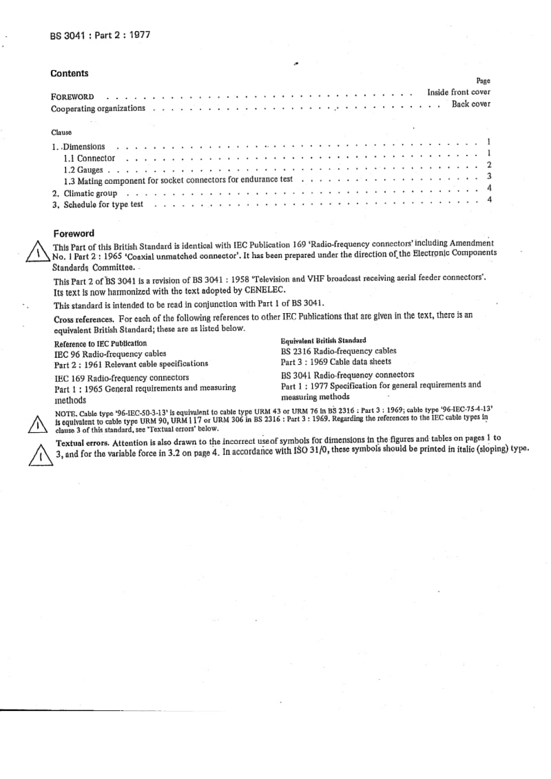 BS 3041-2-1977 射频连接器.第2部分同轴非匹配连接器规范.pdf_第2页