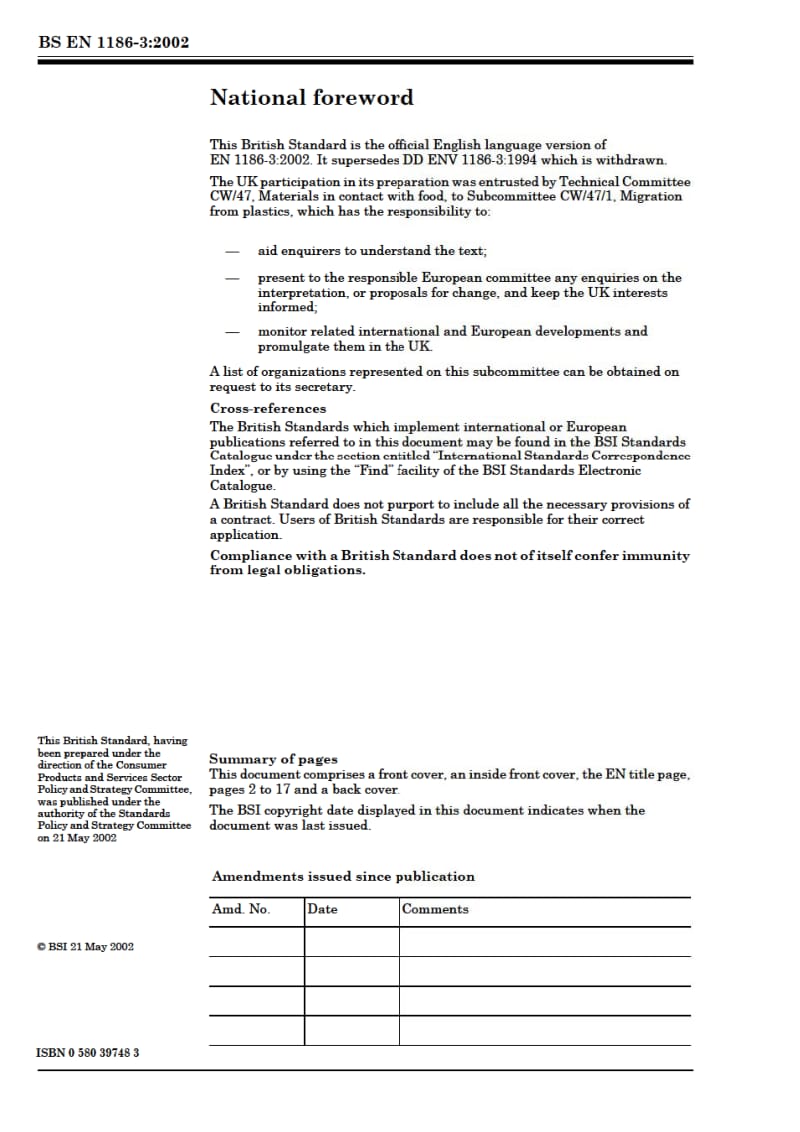 BS EN 1186-3-2002 Materials and articles in contact with foodstuffs — Plastics — Part 3 Test methods for overall migration into aqueous1.pdf_第2页