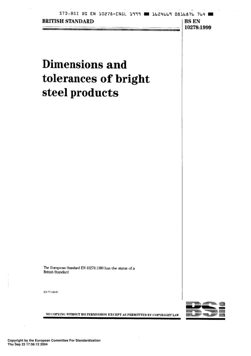 BS EN 10278-1999 Dimensions and tolerances of bright steel products1.pdf_第1页