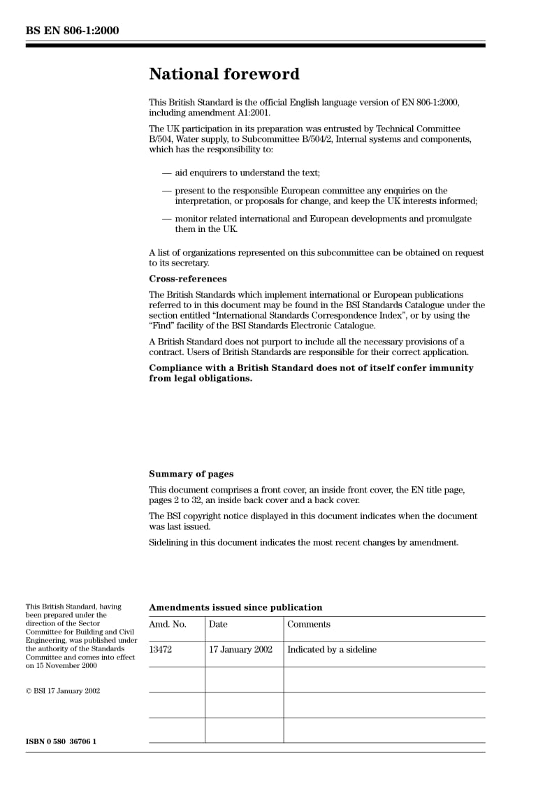 BS EN 806-1-2000 Specification for installations inside buildings conveying water for human.pdf_第2页