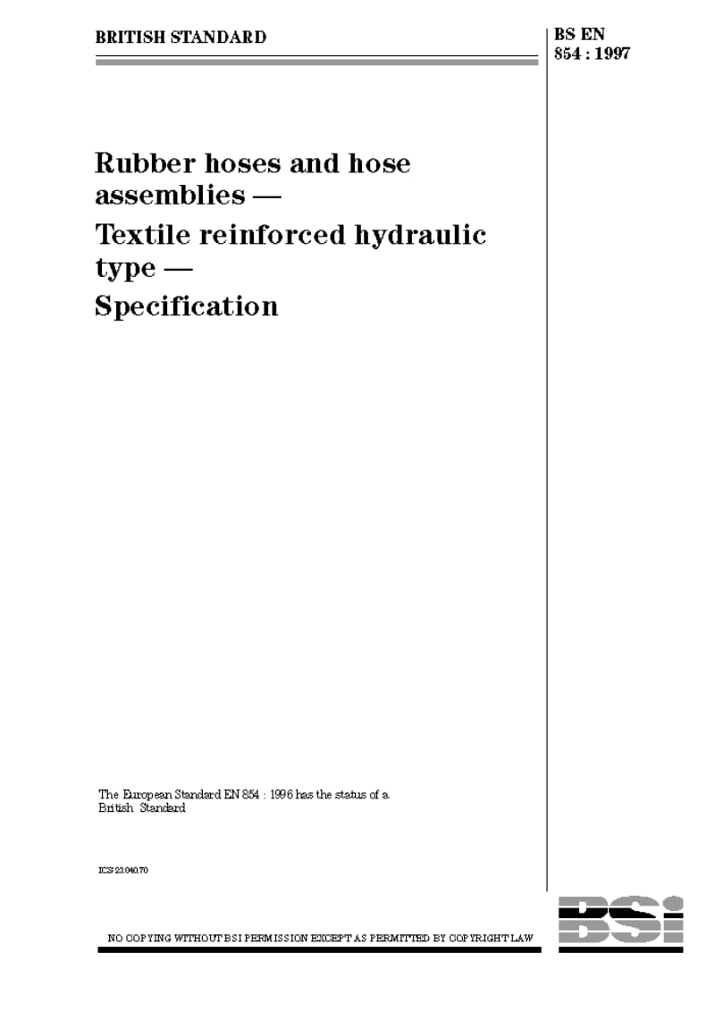 BS EN 854-1997 橡胶管及管配件.纺织增强液压型.规范.pdf_第1页