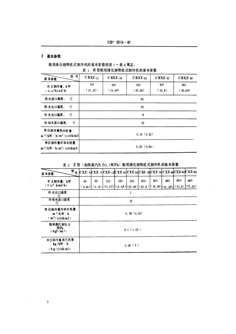 CB船舶标准-CB 3319-87 船用溴化锂吸收式制冷机型式和基本参数.pdf_第3页