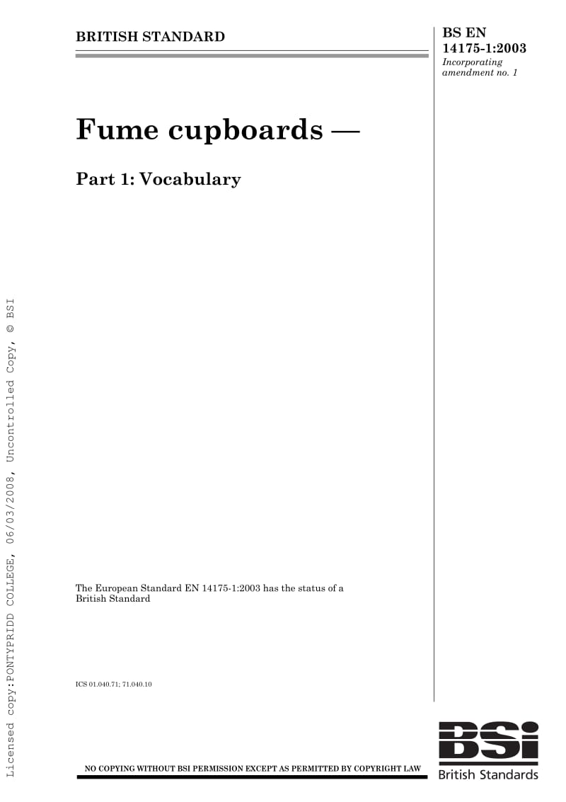 BS EN 14175-1-2003 Fume cupboards. Vocabulary1.pdf_第1页