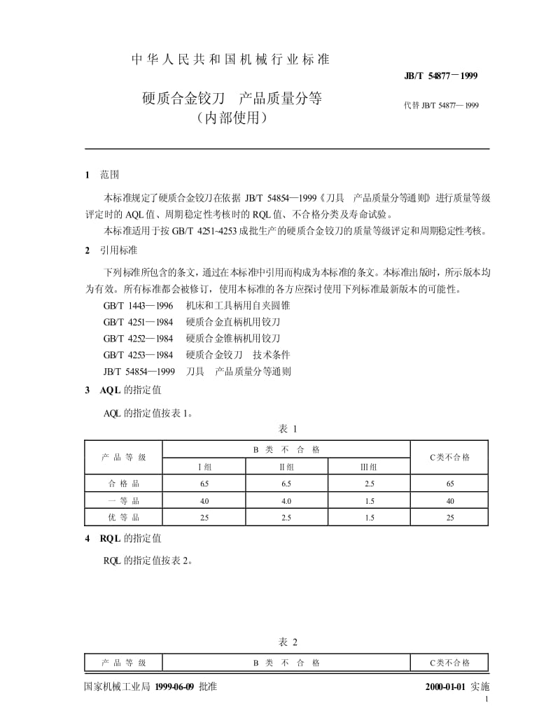 JBT 54877-1999 硬质合金铰刀 产品质量分等.pdf_第3页