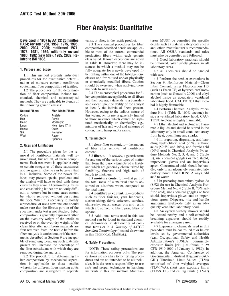 AATCC 20A-2005 纤维成分 定量分析.pdf_第1页