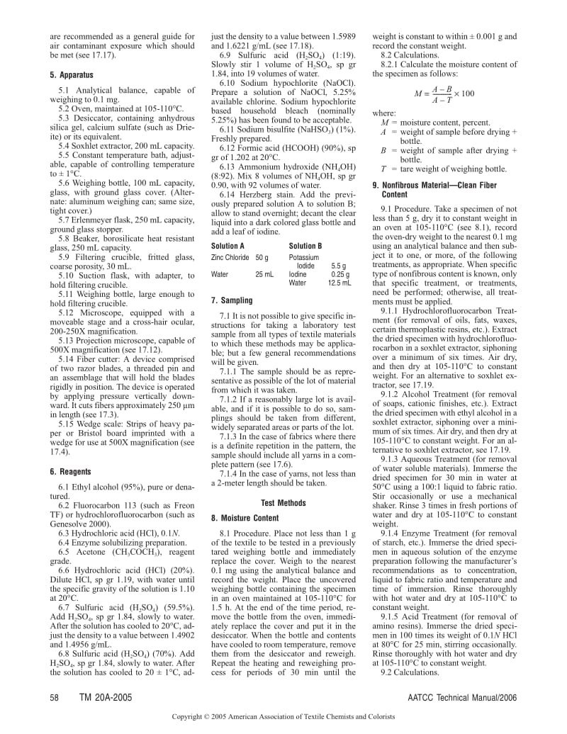 AATCC 20A-2005 纤维成分 定量分析.pdf_第2页