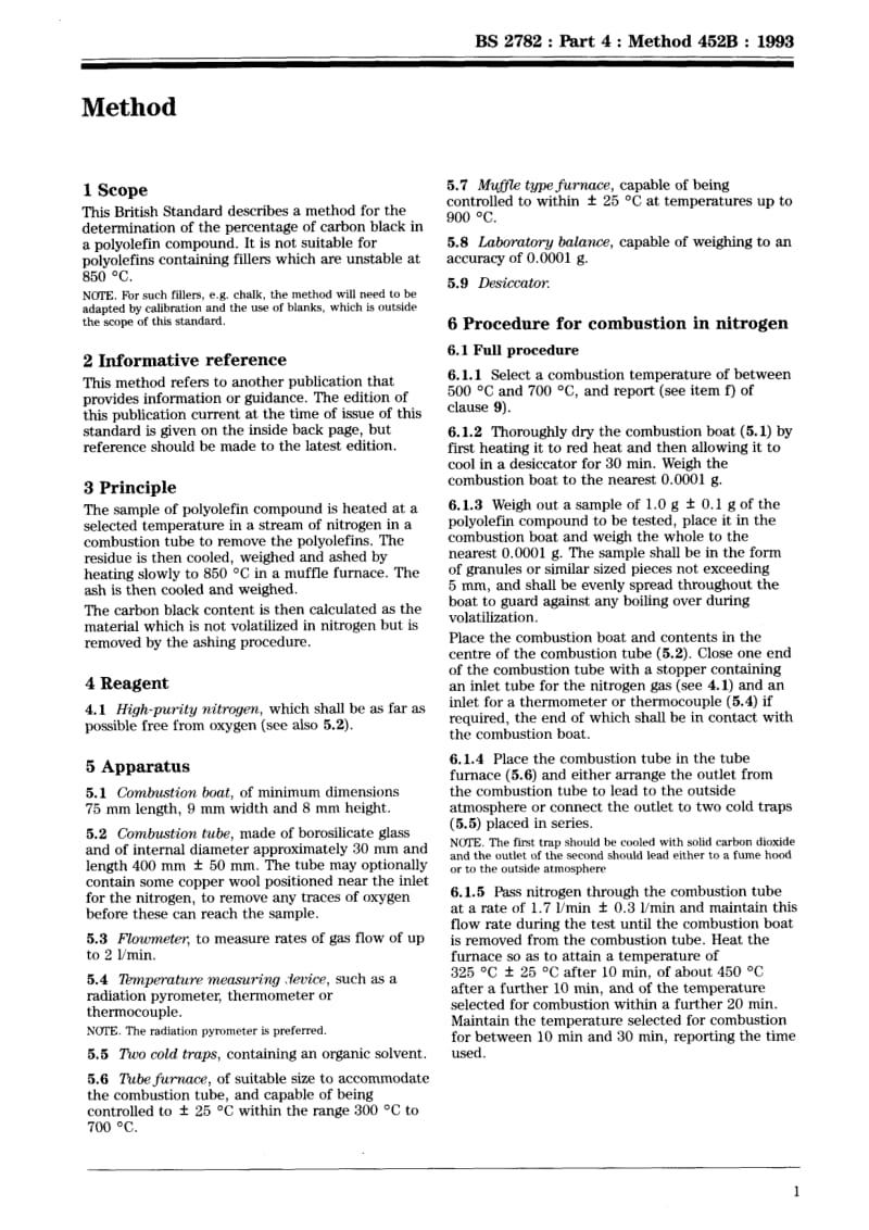 BS 2782-4 Method 452B-1993 methods of testing plastics part4.chemical properties Method 452B.Determination of carbon black content of polyolefin compound.pdf_第3页