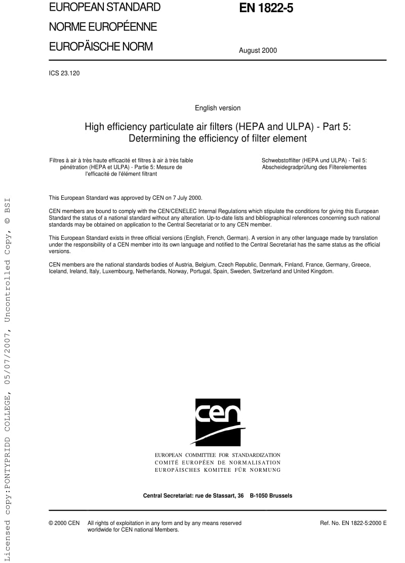 BS EN 1822-5-2000 High efficiency air filters (HEPA and ULPA). Determining the efficiency of filter element.pdf_第3页