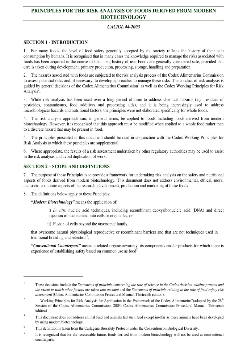 CACGL 44-2003 Principles for the Risk Analysis of Foods Derived from Modern Biotechnology.pdf_第1页