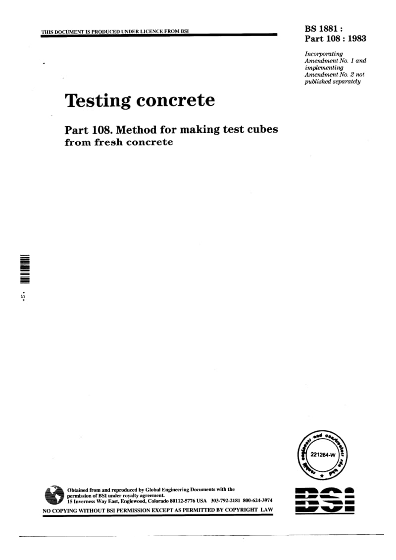 BS 1881-108-1983 混凝土试验.第108部分新拌混凝土立方体试块的制作方法.pdf_第1页