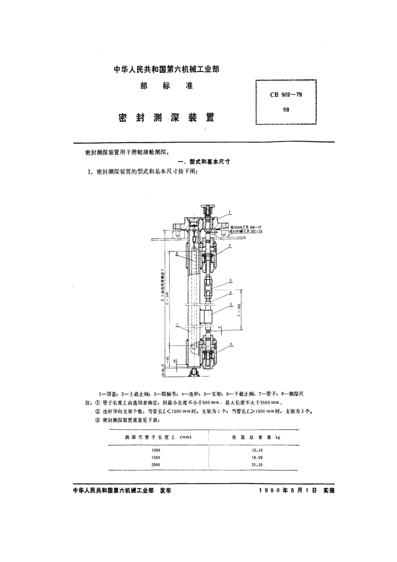 CB船舶标准-CB 902-79 密封测深装置.pdf_第1页