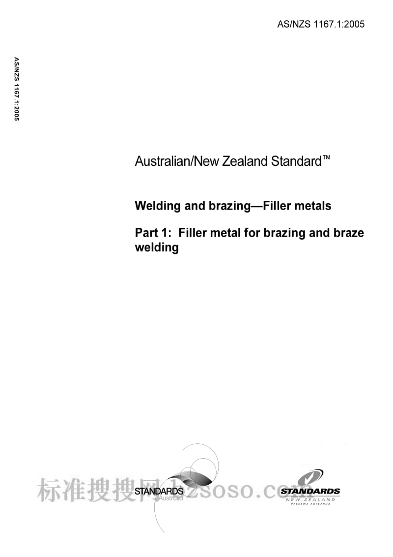 AS NZS 1167.1-2005 Welding and brazing - Filler metals - Filler metal for brazing and braze welding.pdf_第1页