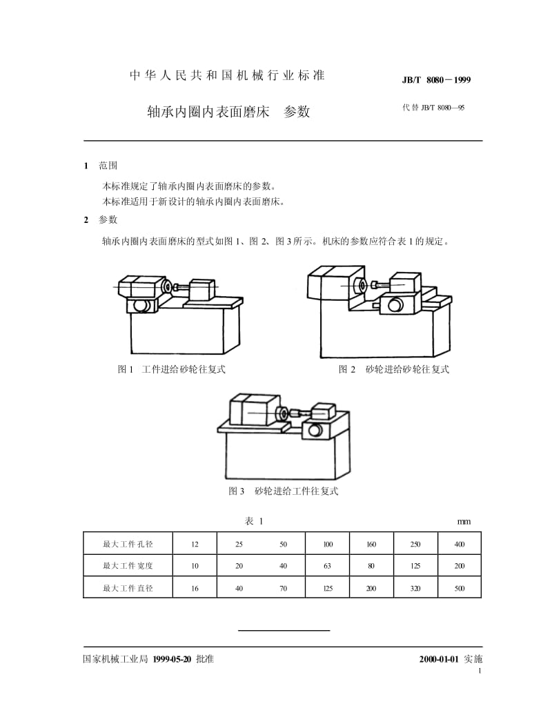 JB-T 8080-1999 轴承内圈内表面磨床 参数.pdf.pdf_第3页