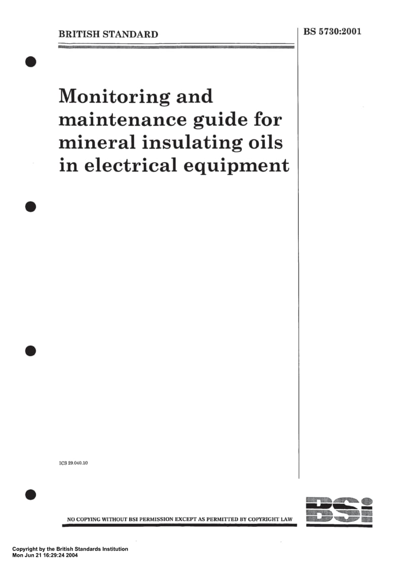 BS 5730-2001 电气设备中矿物绝缘油维护和监测指南.pdf_第1页