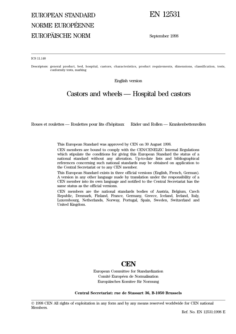 BS EN 12531-1999 Castors and wheels – Hospital bed castors.pdf_第3页