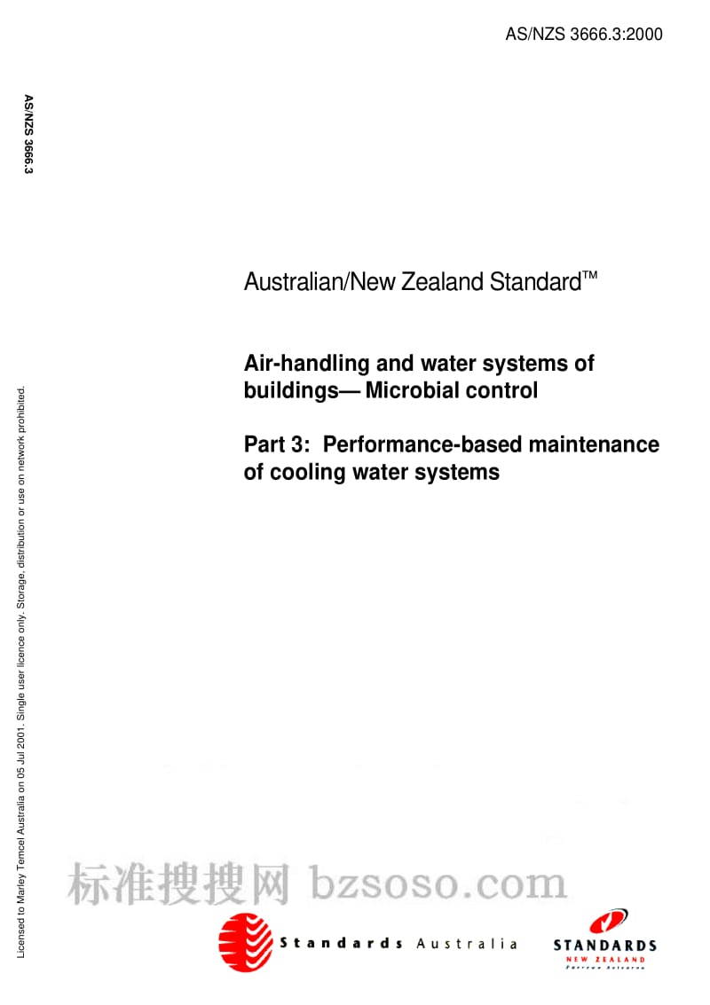 AS NZS 3666.3-2000 Air-handling and water systems of buildings - Microbial control - Performance-based maintenance of cooli.pdf_第1页