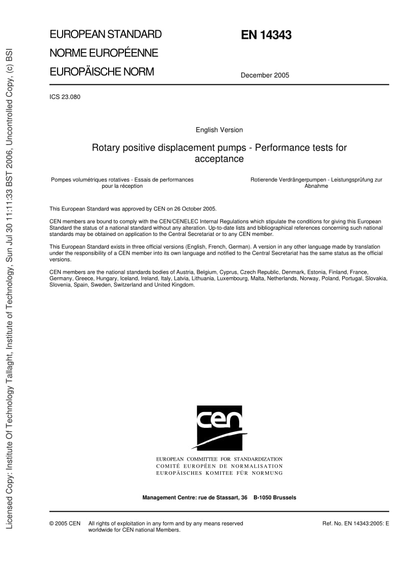 BS EN 14343-2005 容积泵 验收性能试验 Rotary positive displacement pumps - Performance tests for acceptance.pdf_第3页