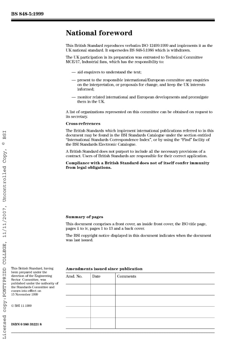 BS 848-5-1999 Fans for general purposes. Specification for mechanical safety (guarding).pdf_第2页