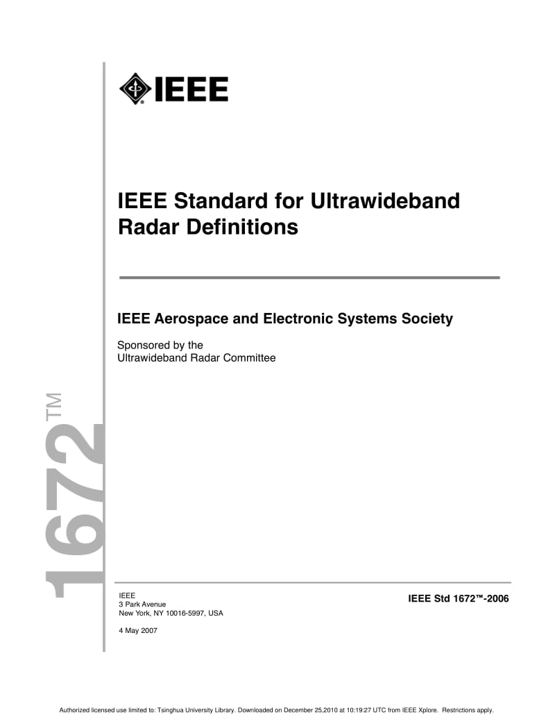 IEEE Std 1672-2006 IEEE Standard for Ultrawideband Radar Definitions.pdf_第1页