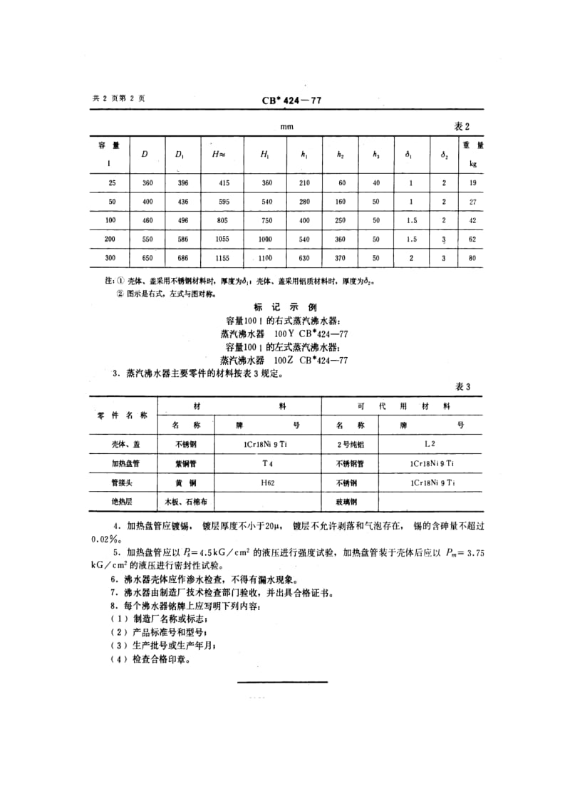 CB船舶标准-CB 424-77 蒸汽沸水器.pdf_第2页