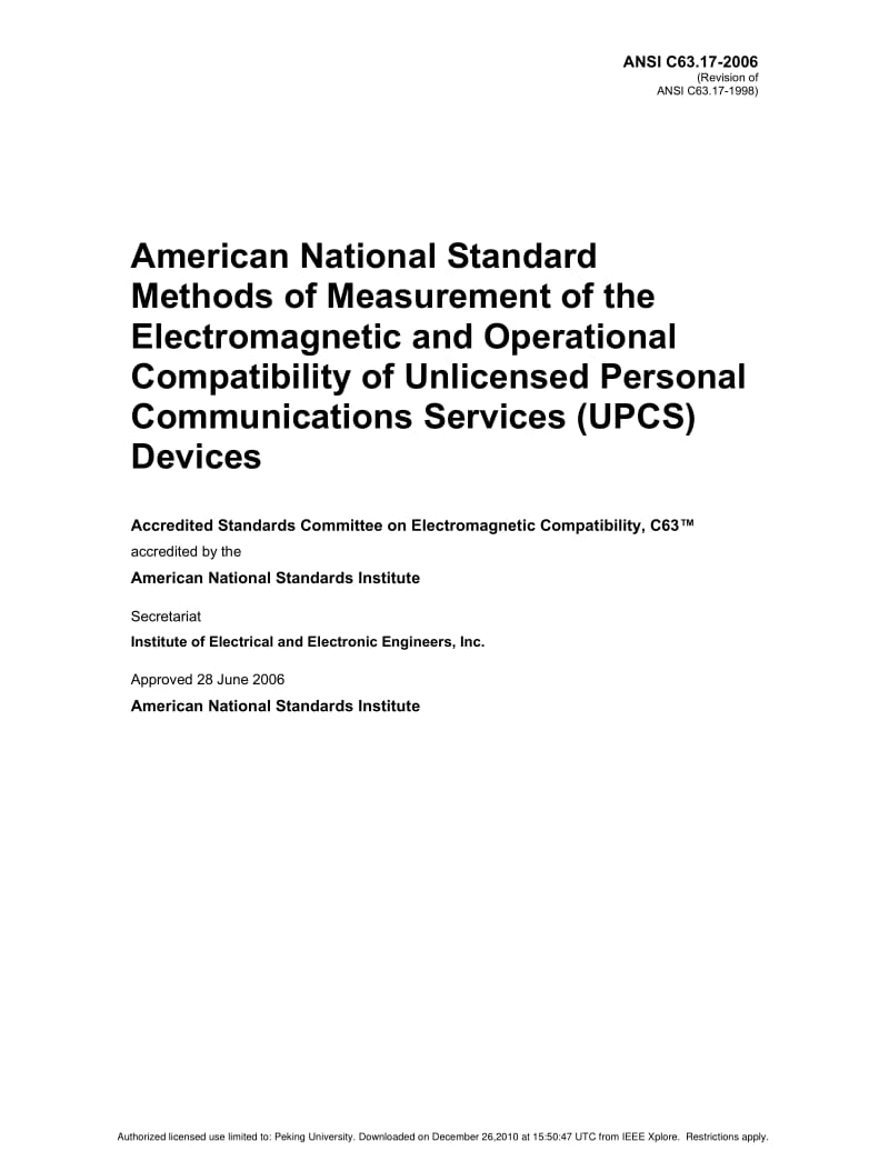 ANSI C63.17-2006 American National Standard Methods of Measurement of the Electromagnetic and Operational Compatibility of Unlicensed Personal Communications Services (UPCS) Devices.pdf_第3页