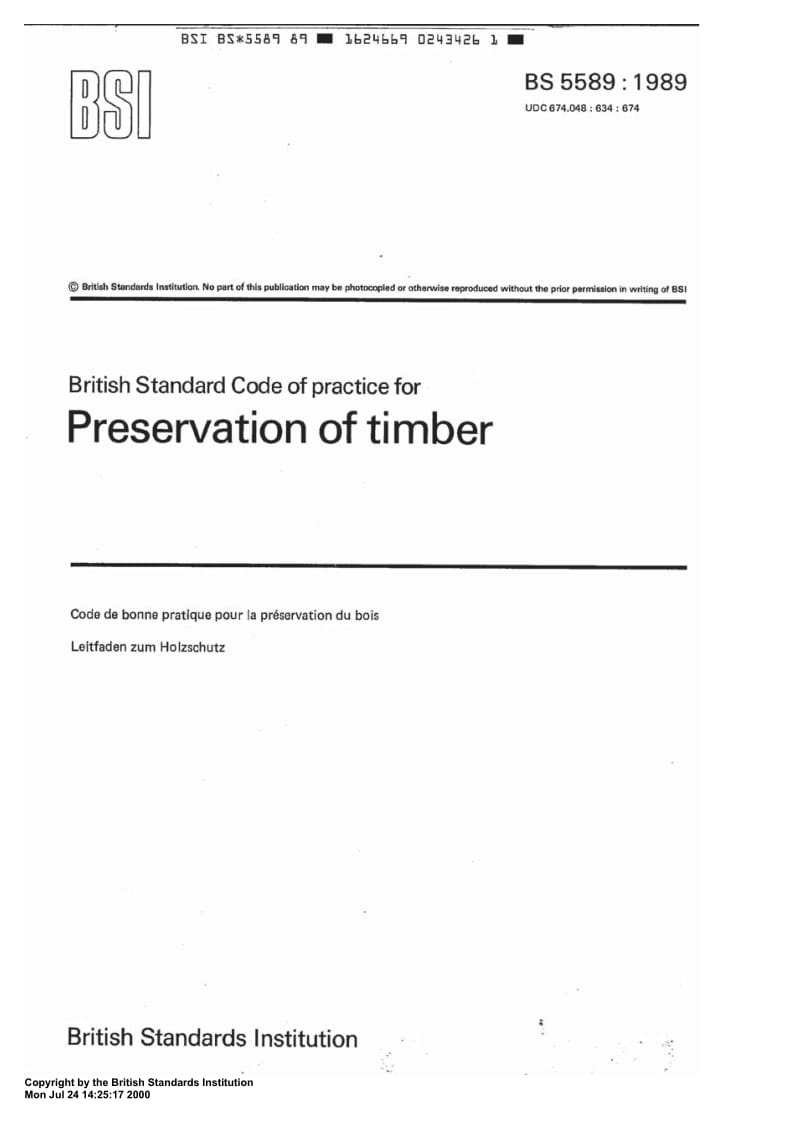 BS 5589-1989 Code of practice for preservation of timber.pdf_第1页