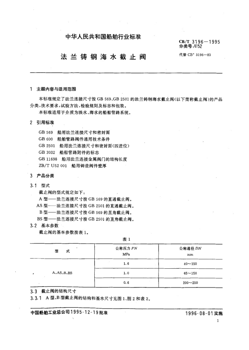 64216法兰铸钢海水截止阀 标准 CB T 3196-1995.pdf_第2页