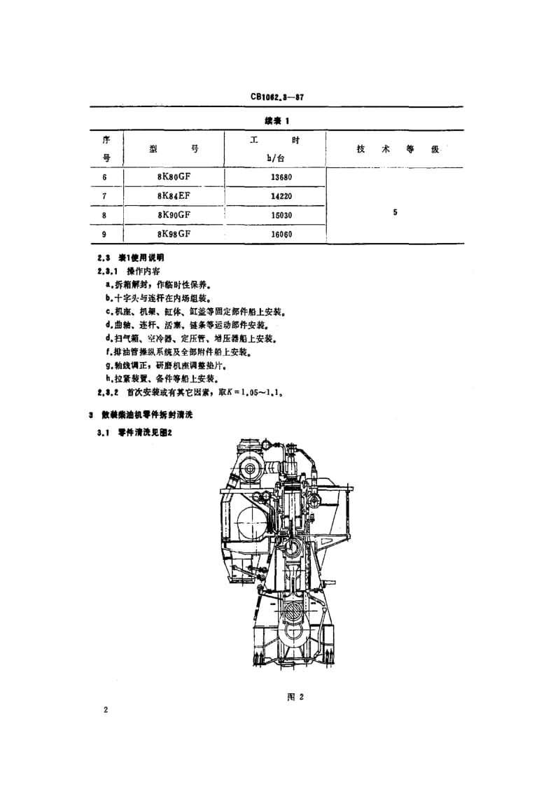 65238轮机船上安装工时定额 B &amp W低速柴油主机 标准 CB 1062.3-1987.pdf_第3页