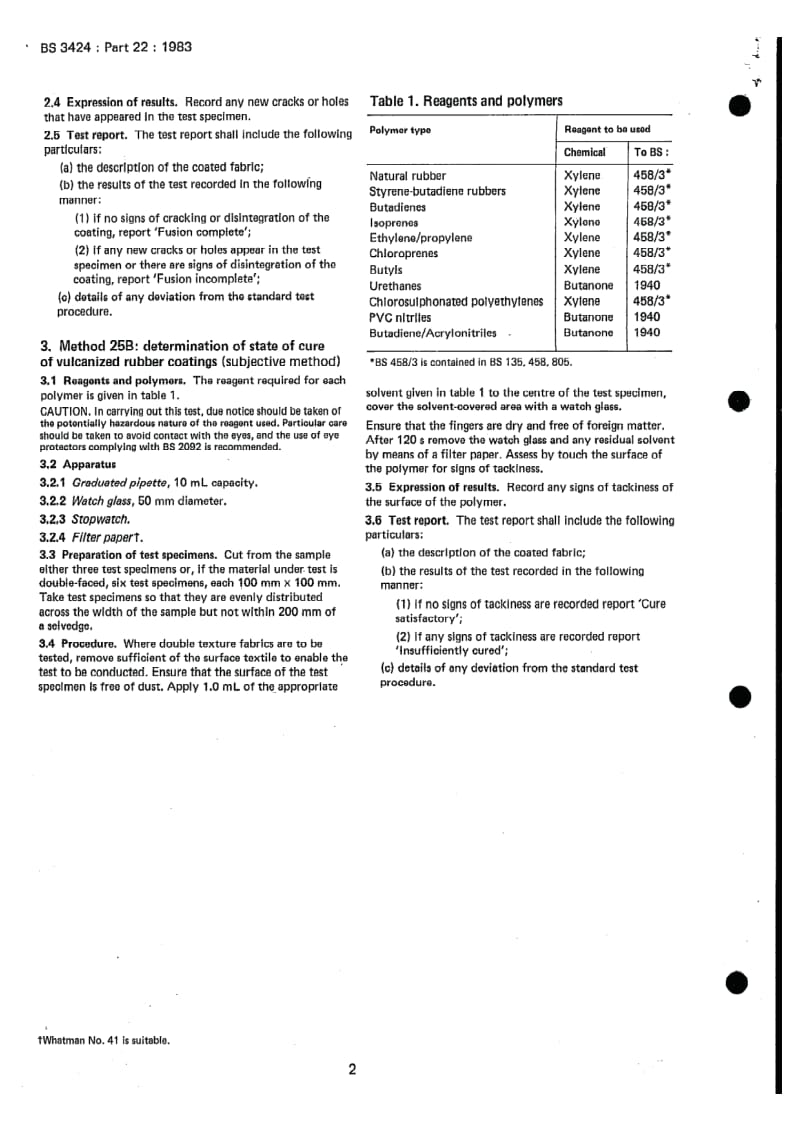 BS 3424-22-1983 Testing coated fabrics. Method 25. Methods for determination of fusion of PVC coatings and the state of cure of vulcanized rubber coatings.pdf_第2页